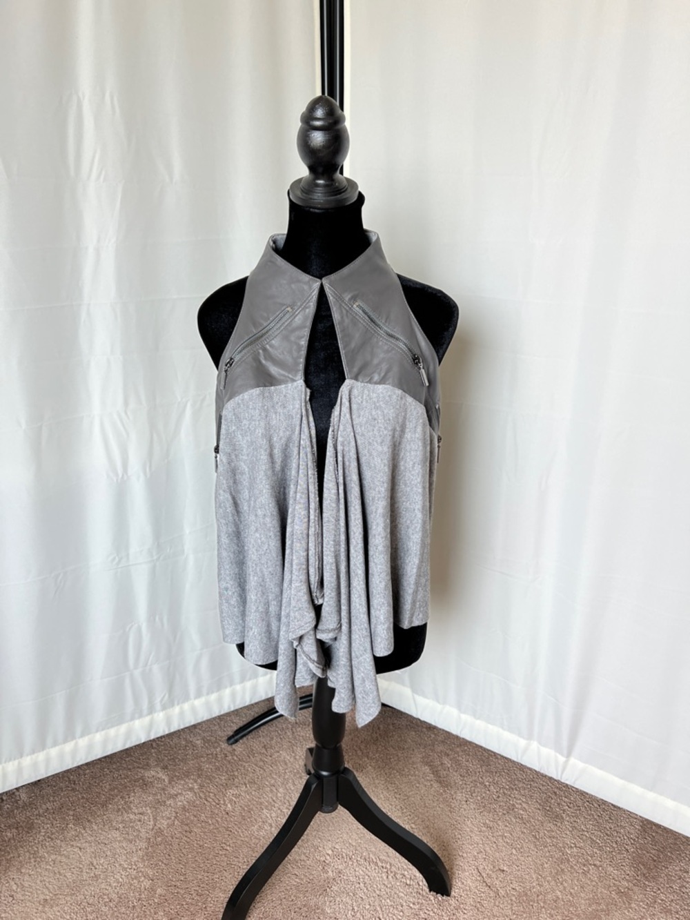 Max&Moi Draped Vest with Leather Trim
